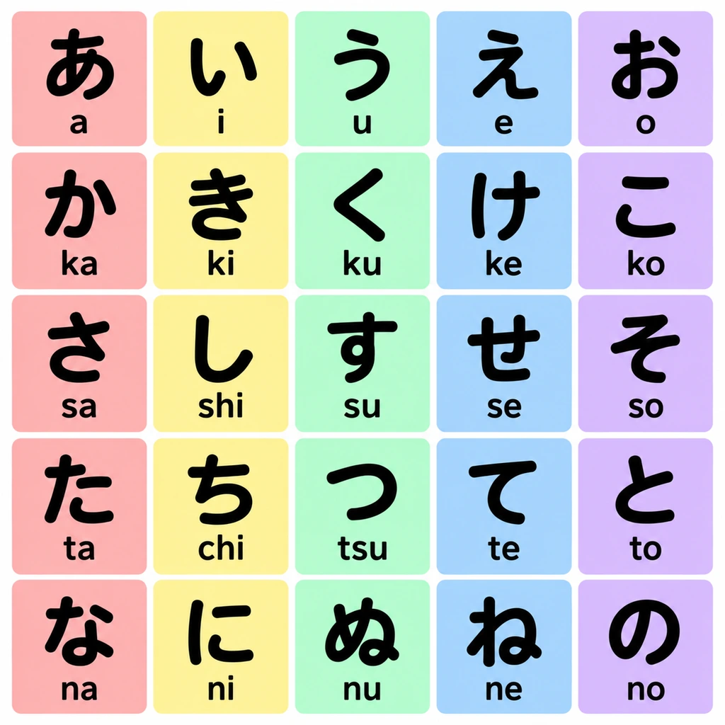The hiragana chart is called the gojūon chart. Across each row, the vowels change in order; within each column, the vowel stays the same.