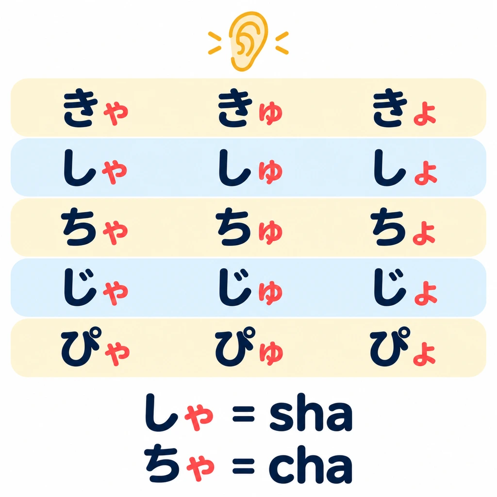 In diesem Kurs wird 「しゃ」 in Rōmaji als sha und 「ちゃ」 als cha geschrieben. Ordne die Schreibweisen den Lauten zu.