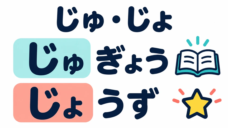 Auch in 「じゅぎょう」, „Unterricht“, und 「じょうず」, „gut in etwas“, findest du 「じゅ・じょ」.