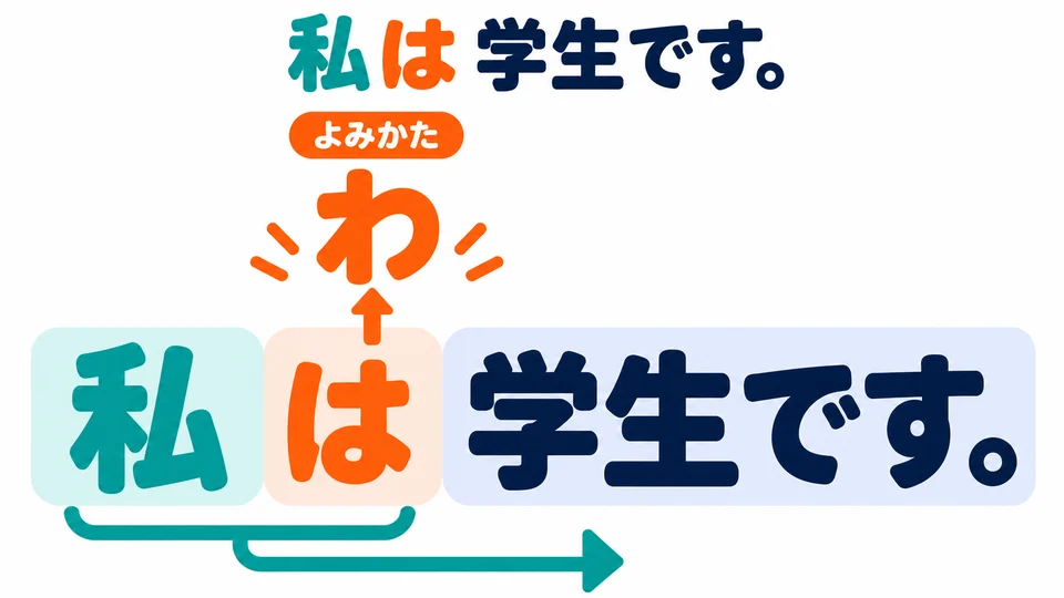 Here, 「は」 is pronounced 「わ」. It signals that the information that follows is about “me”.