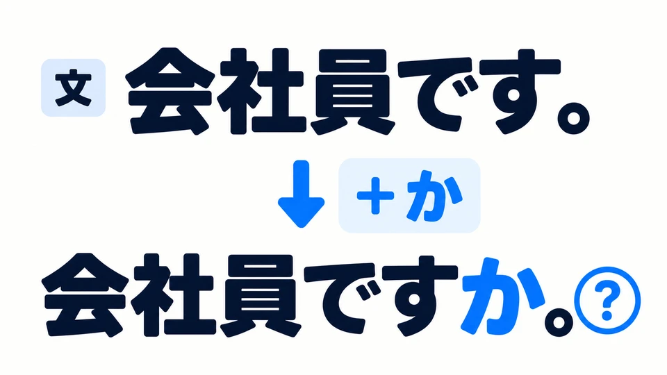 You already know the statement 「会社員です。」. Add 「か」 at the end to ask “Are you a company employee?”