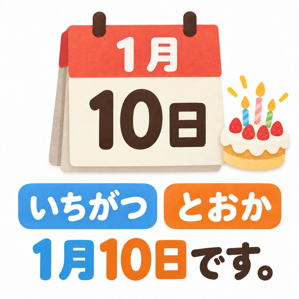 Look at the calendar: Japanese dates give the month first, then the day. The picture shows January 10th.