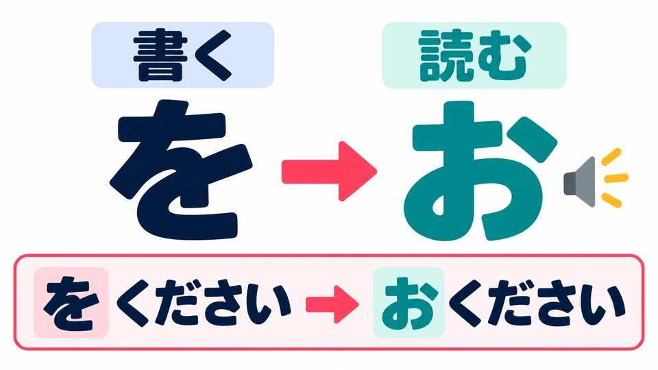 La partícula se escribe 「を」, pero se pronuncia 「お」. Al leer la frase, no la pronuncies “wo”.