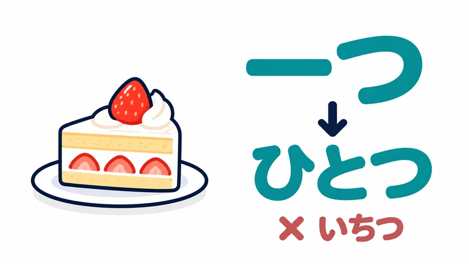 En la imagen solo hay una porción de pastel. 「一つ」 significa “uno” y se lee 「ひとつ」, no 「いちつ」.