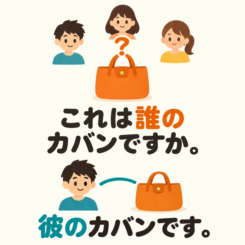Si ves un bolso y no sabes quién es su dueño, usa “誰の” para preguntar a quién pertenece.