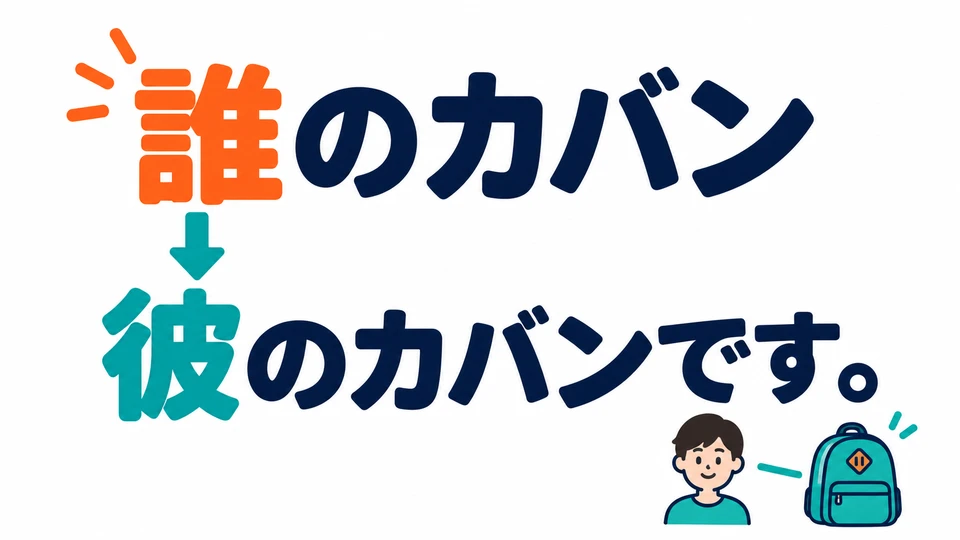 Para responder, sustituye “誰” por quien lo posee: “彼のカバンです。” significa “Es su bolso”, de él.
