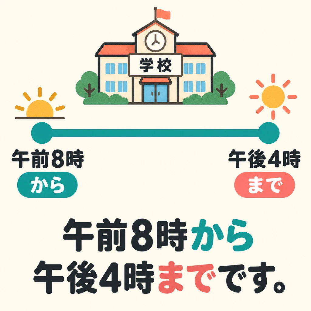 What time does school start and end? Look at both ends of the timeline to see the school hours.