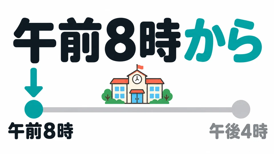 The left end marks the start time. 「から」 means “from” and follows the start time.