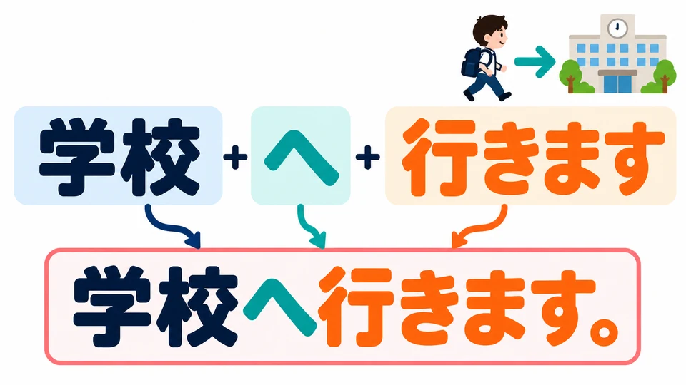 「へ」 sering dipakai bersama kata kerja gerak seperti 「行きます」 untuk menunjukkan ke arah mana seseorang bergerak.