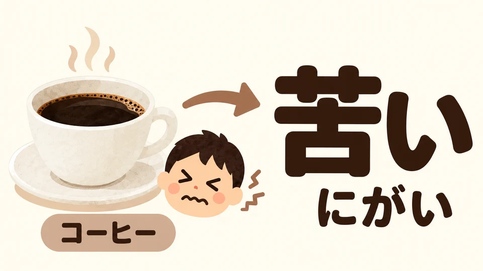 Kaffee ohne Zucker schmeckt oft bitter. Das beschreibt man mit 「苦い(にがい)」.