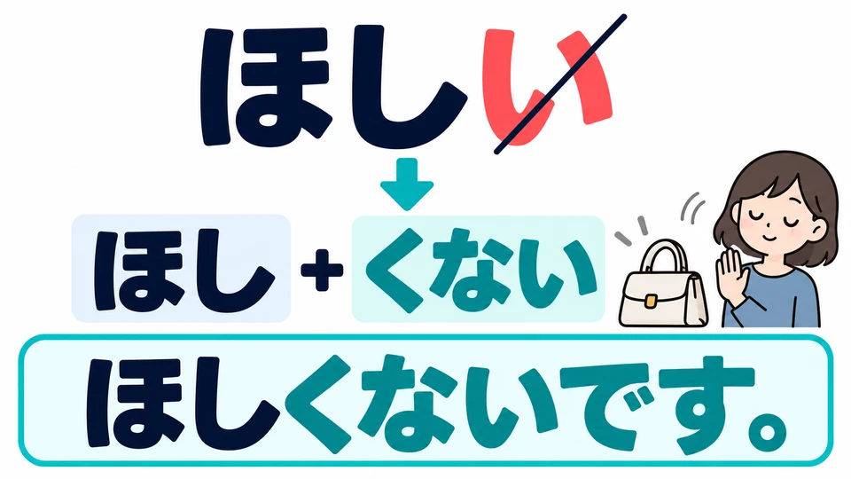 เมื่อไม่อยากได้ ใช้ 「ほしくないです」 โดยเปลี่ยน 「い」 ใน 「ほしい」 เป็น 「くない」