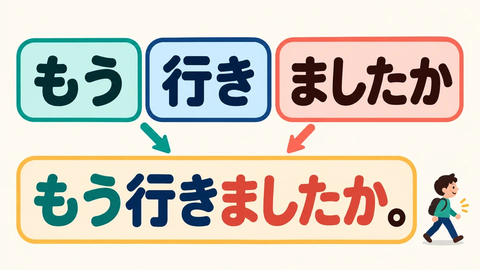 Pon 「もう」 antes del verbo y termina con 「ましたか」, como en 「もう行きましたか」.