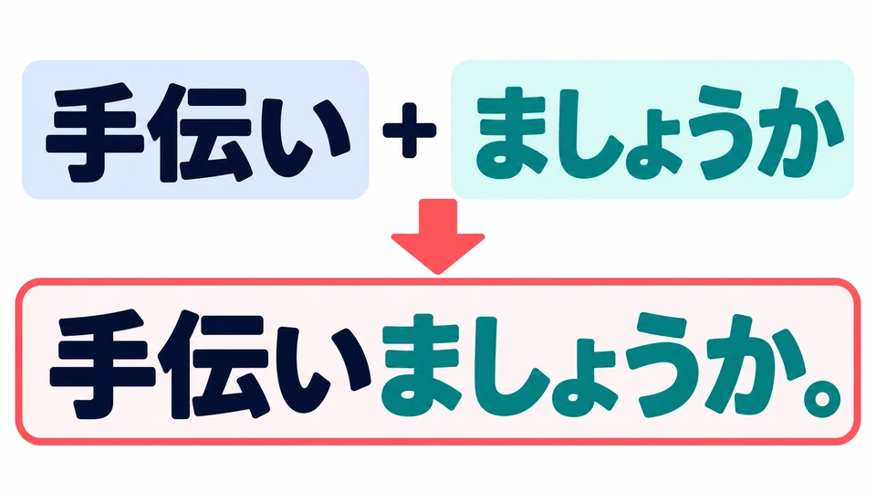 Hänge 「ましょうか」 an den Stamm an: 手伝い→手伝いましょうか.