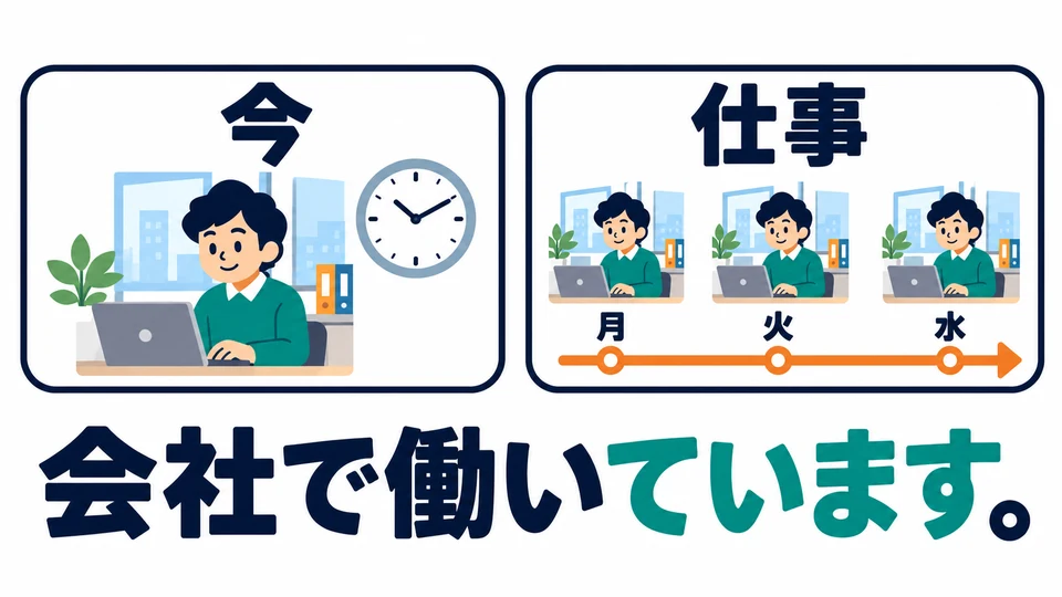 「ています」 can also describe an action happening right now. When talking about a job, it focuses on doing that work on an ongoing basis.