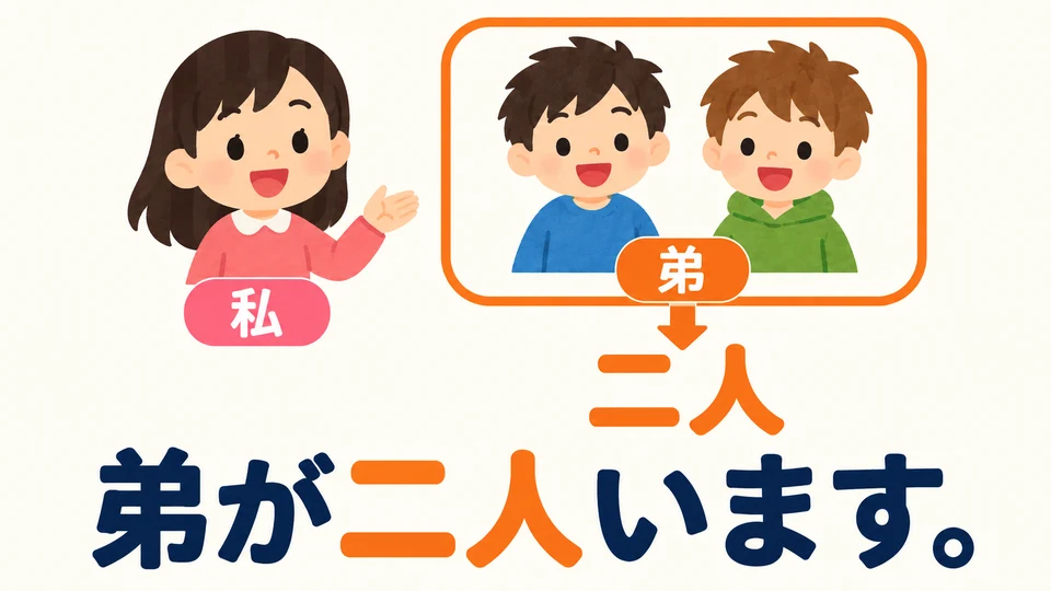 In the example 弟が二人います, only the younger brothers are counted: two younger brothers, without the speaker.