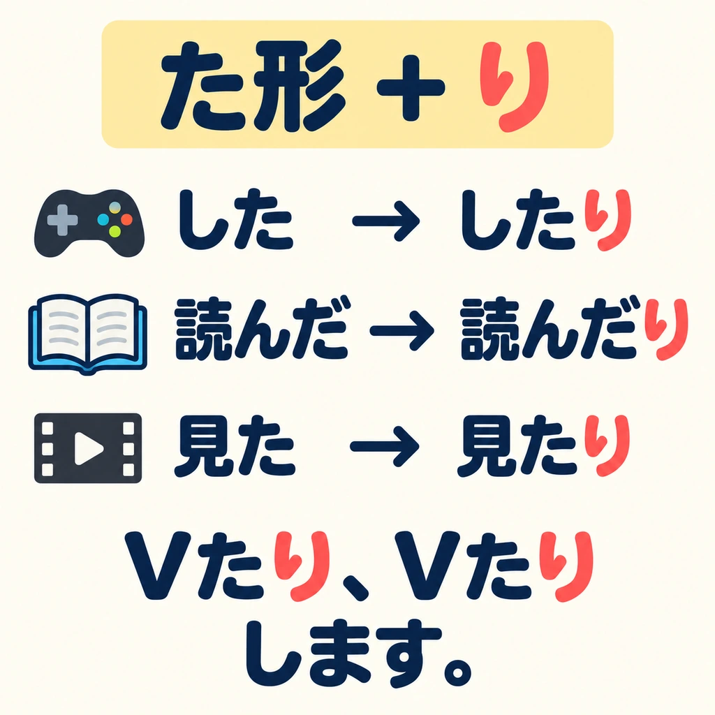 First put the verb in the た-form, then add 「り」, as in 「見た→見たり」.