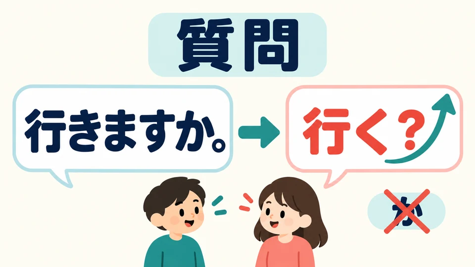 Fragen im einfachen Stil lassen 「か」 oft weg. Hebe am Satzende die Stimme, damit dein Gegenüber die Frage erkennt.