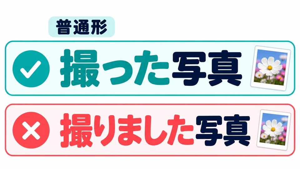 Vor einem Nomen steht das Verb in der Grundstilform: 「撮った写真」. Man sagt nicht 「撮りました写真」.