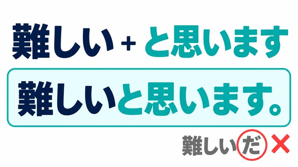 い형용사는 「と」를 바로 붙여요. 「難しいと思います」처럼 「だ」는 넣지 않아요.