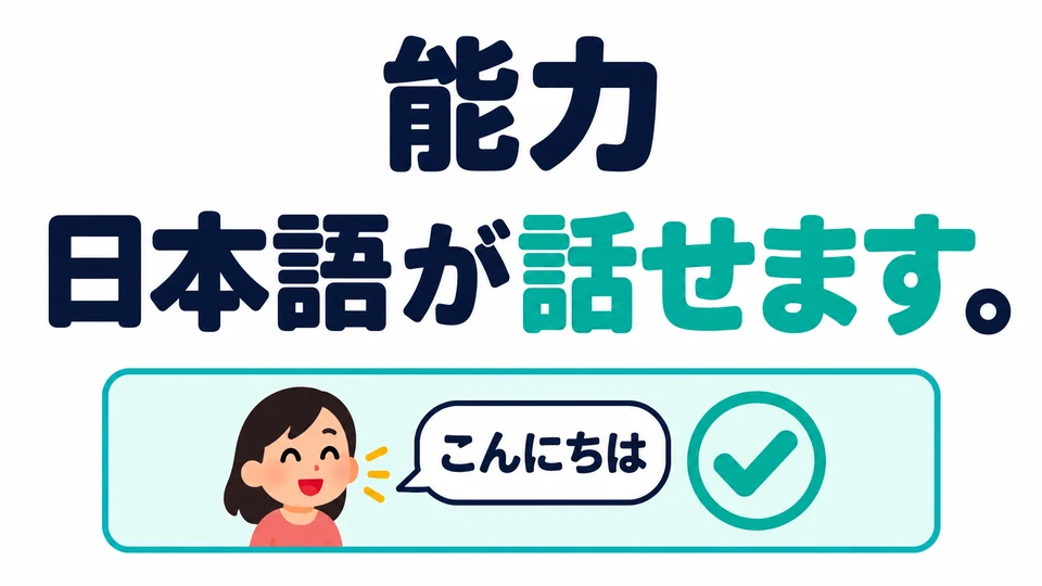 The example 「日本語が話せます」 expresses the ability to speak Japanese.