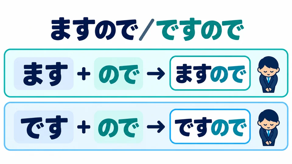 To explain a reason politely, you can also use 「ますので／ですので」 for a more formal tone.