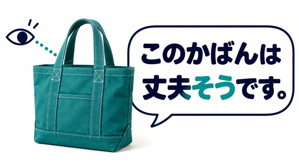The bag’s material and stitching make it look sturdy. You can say 「このかばんは丈夫そうです」.