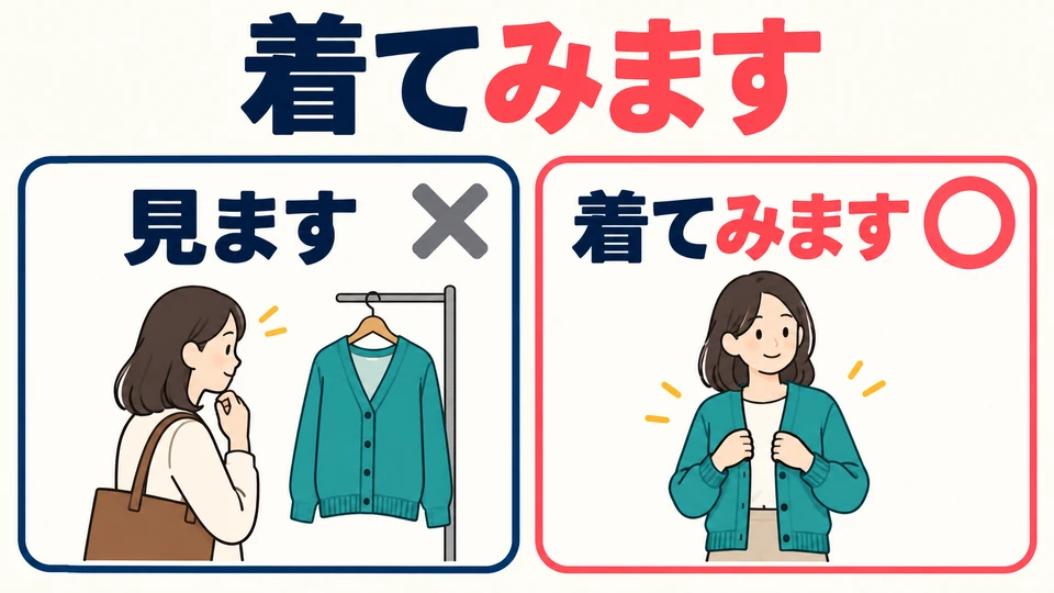 Here, みます means “give it a try,” not “look with your eyes.” To try on clothes, you actually put them on.