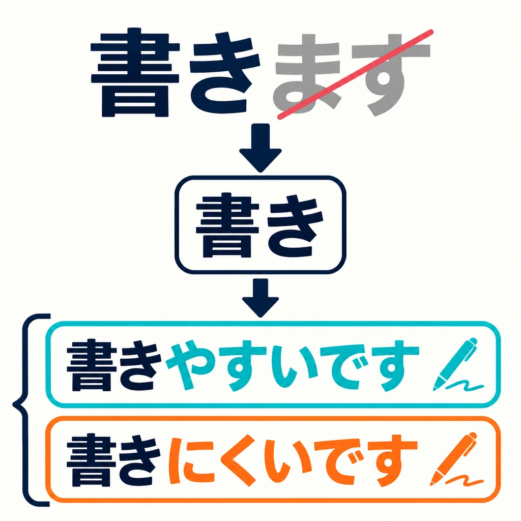Remove 「ます」 from the verb’s ます-form, then add 「やすいです」 or 「にくいです」.