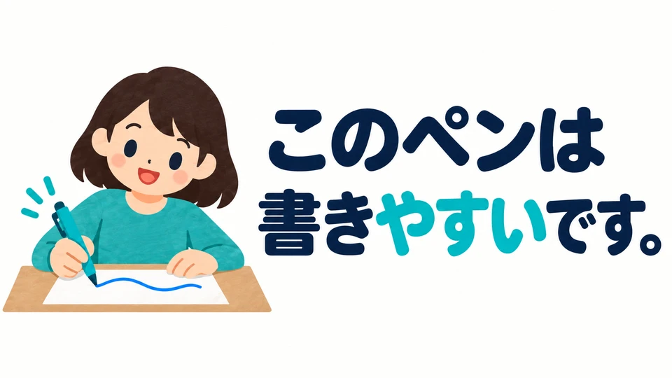 「やすい」 means an action is easy to do. Here, it describes how comfortable the pen is to use.
