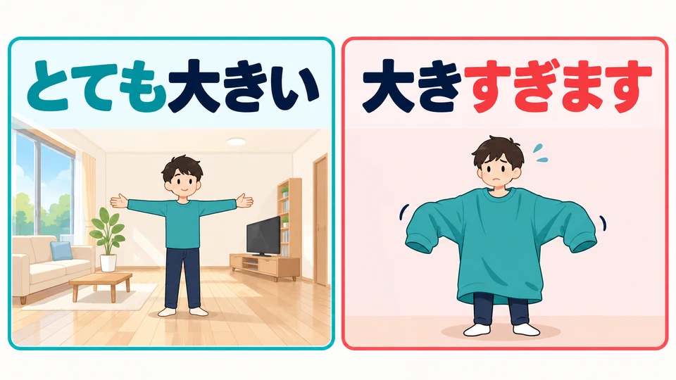 「とても大きい」 only stresses that something is very big. 「大きすぎます」 also means it is bigger than is suitable.