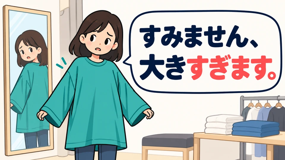If it does not fit after you try it on, you can explain why by saying 「すみません、大きすぎます」.