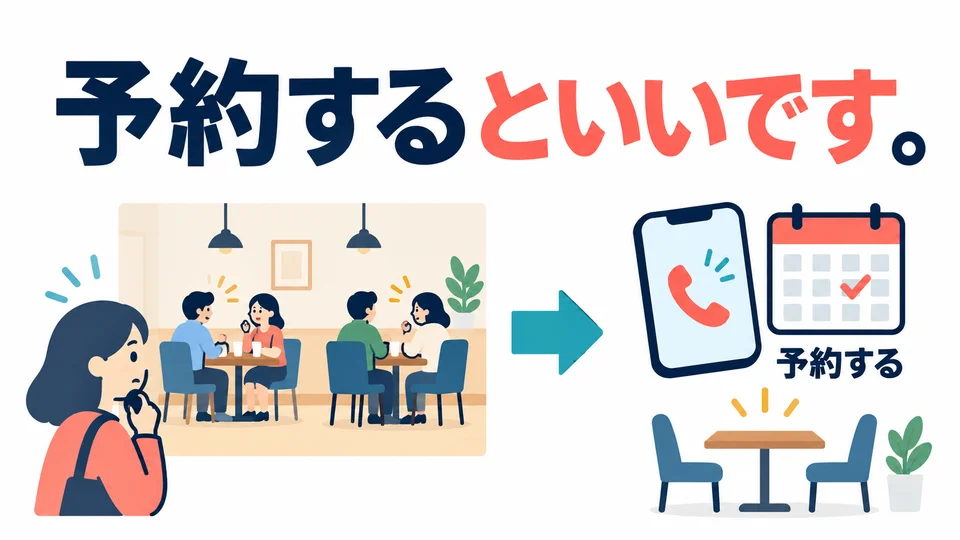 Worried there may be no seats at the restaurant? Use 「予約するといいです」 to suggest making a reservation first.