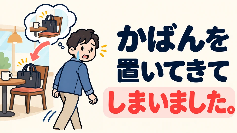 「置いてきてしまいました」 means you left your bag there. It expresses regret about forgetting to take it with you.