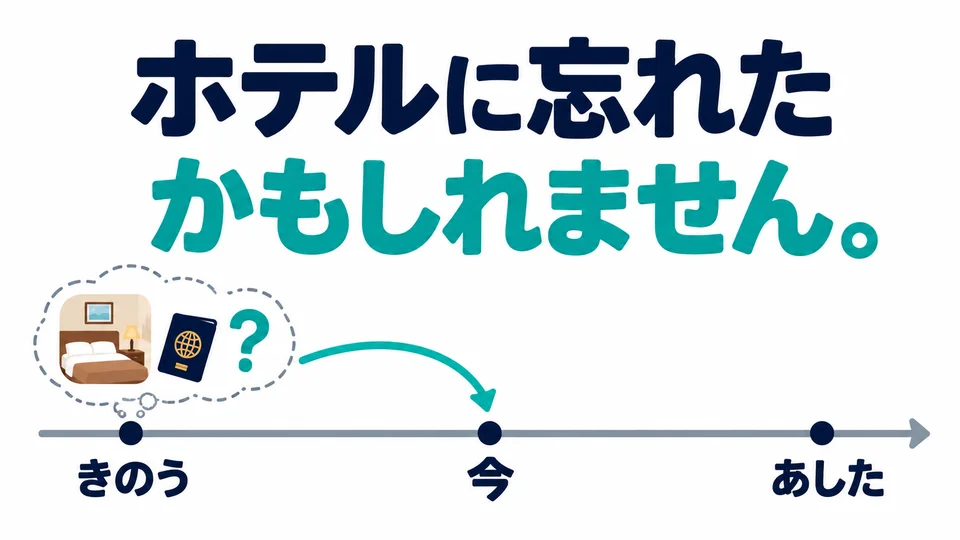 「忘れたかもしれません」 expresses a possibility about something that already happened: I may have left it at the hotel.