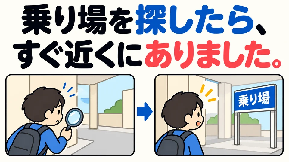 「乗り場を探したら、すぐ近くにありました。」 Buscaste el lugar donde subir y descubriste que estaba muy cerca.