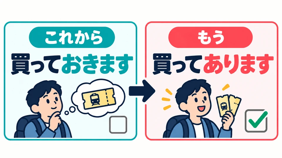 「買っておきます」는 미리 사서 준비하겠다는 뜻이에요. 「買ってあります」는 준비가 이미 끝났다는 뜻이에요.