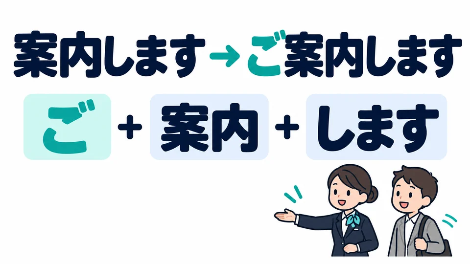 Add 「ご」 before 「案内します」 to make 「ご案内します」: “I will show you the way.”
