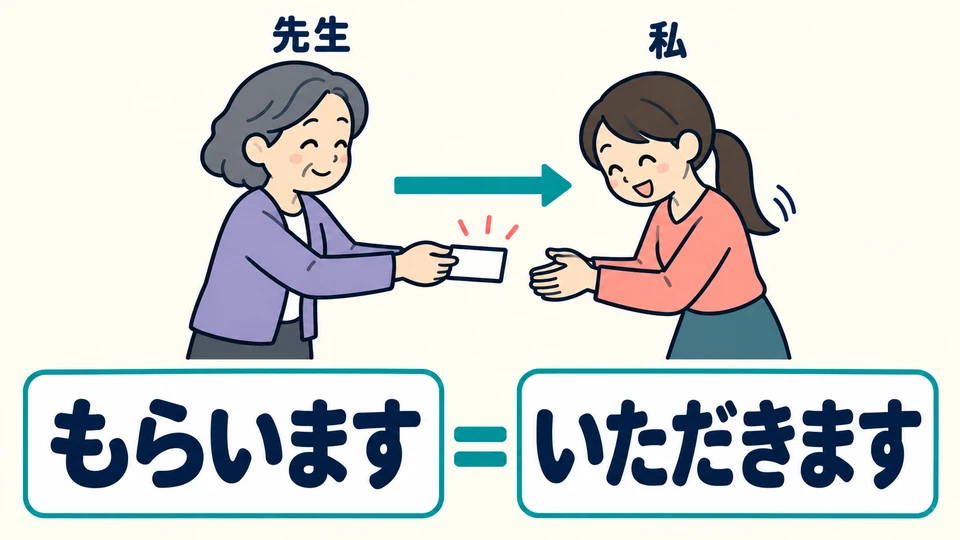 「いただきます」 หมายถึง “ได้รับ” ความหมายพื้นฐานเหมือนกับ 「もらいます」 ที่เรียนมาแล้ว