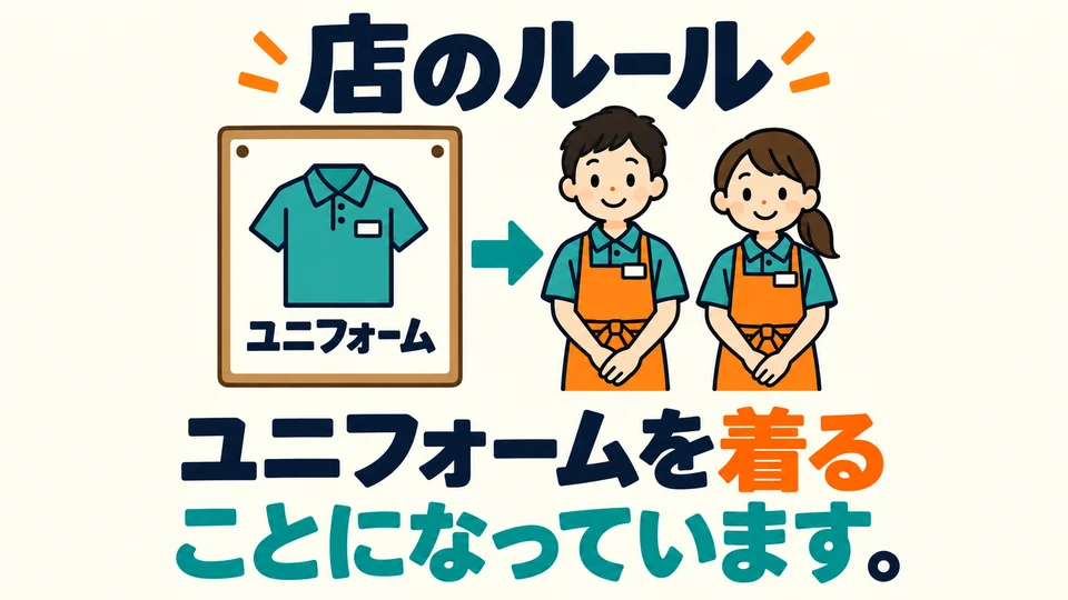 「ことになっています」 describes an established rule. Wearing a uniform is a rule the shop has already set.