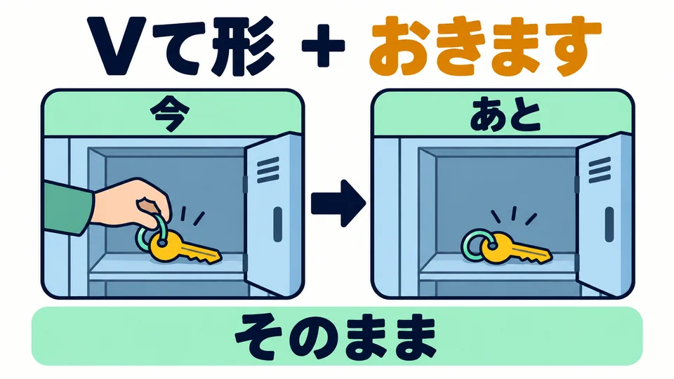 動詞て形接「おきます」，表示讓動作後的狀態暫時保持不變。