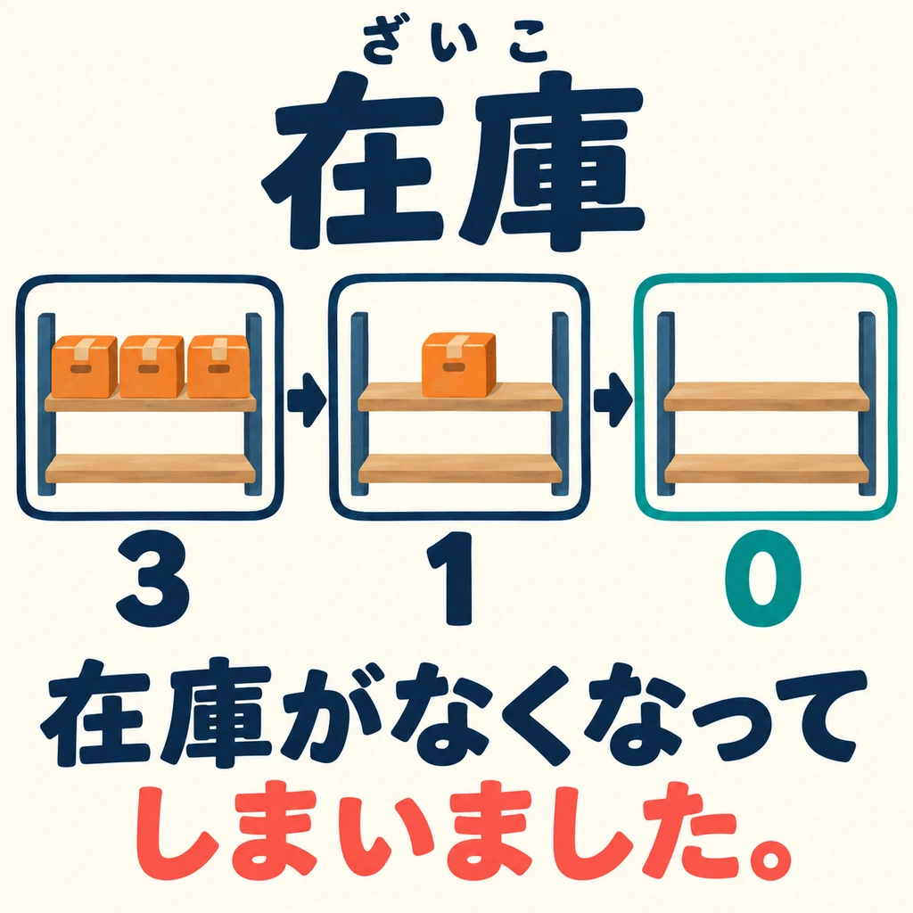 看看貨架：最後一個也沒了。這裡強調庫存已經完全用盡。