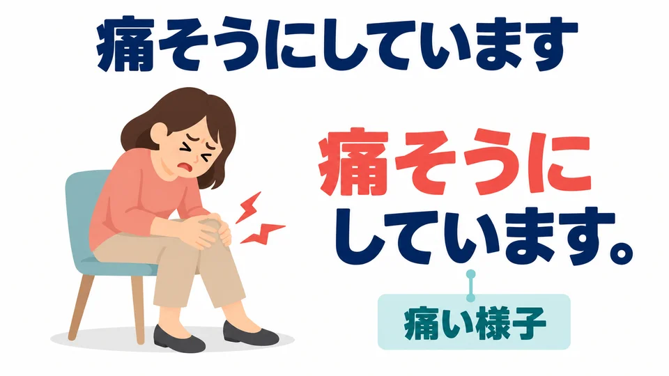 Im Beispiel 「痛そうにしています」 drückt 「しています」 einen Zustand aus, in dem Schmerzen sichtbar werden.
