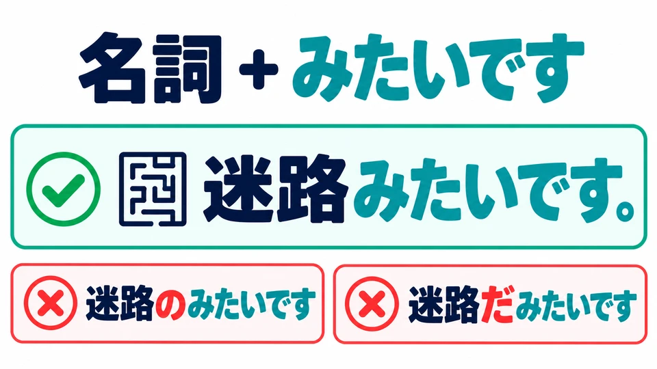 Tambahkan 「みたいです」 langsung setelah kata benda, tanpa 「の」 atau 「だ」: 迷路みたいです。