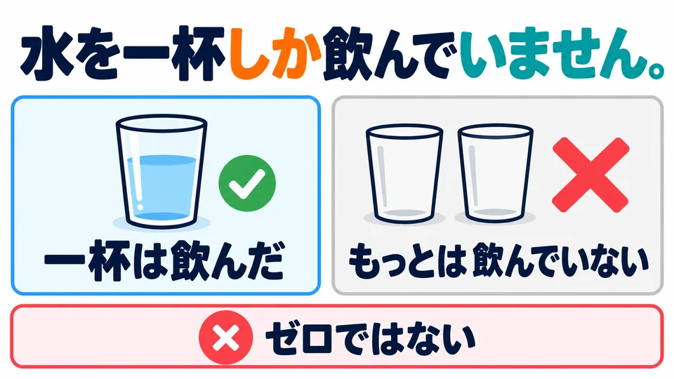 The water example works the same way: the speaker did drink one glass, but no more. It does not mean they drank none.