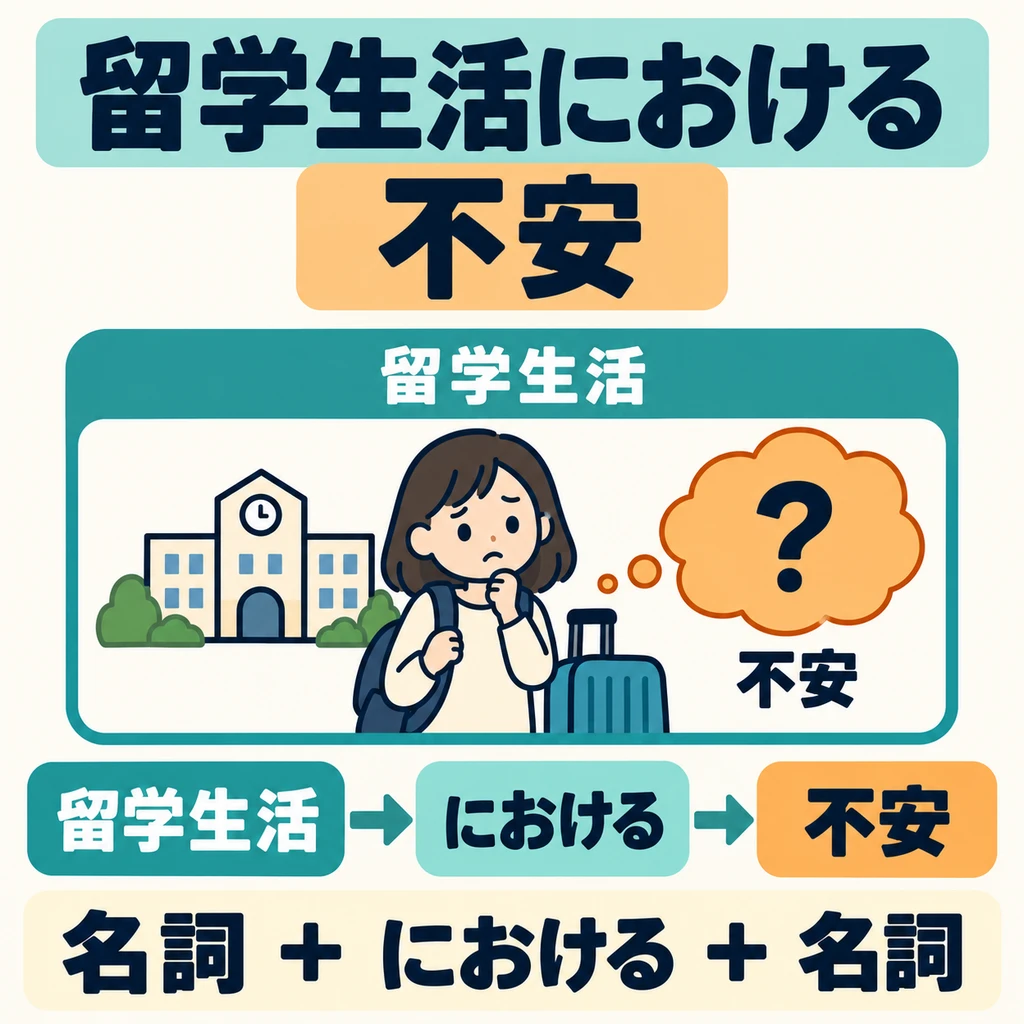 Anxiety in what kind of life? 「における」 modifies the noun that follows, showing the setting it belongs to.