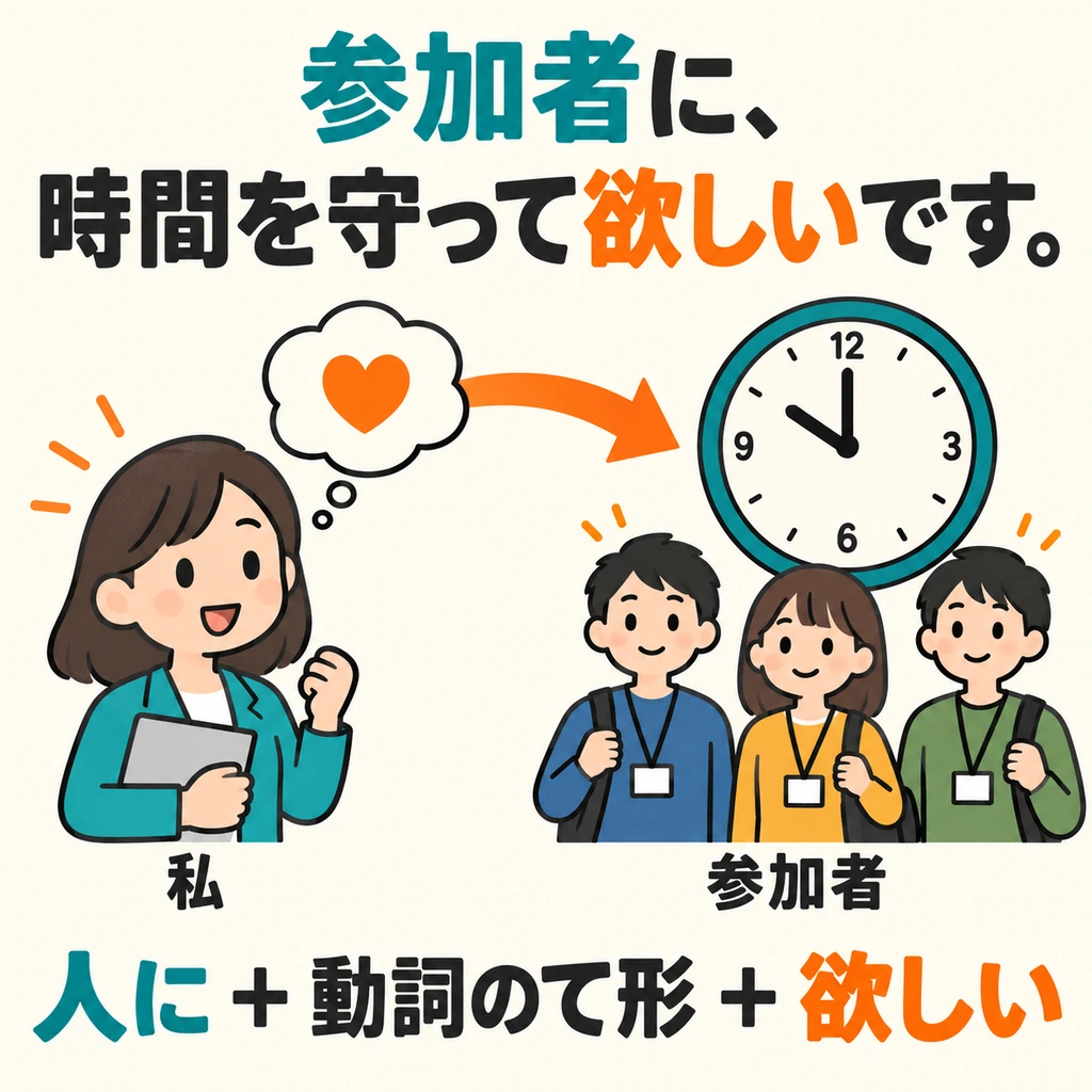 Who has the wish, and who acts? The organizer wants the participants to be punctual. The wish belongs to the speaker.