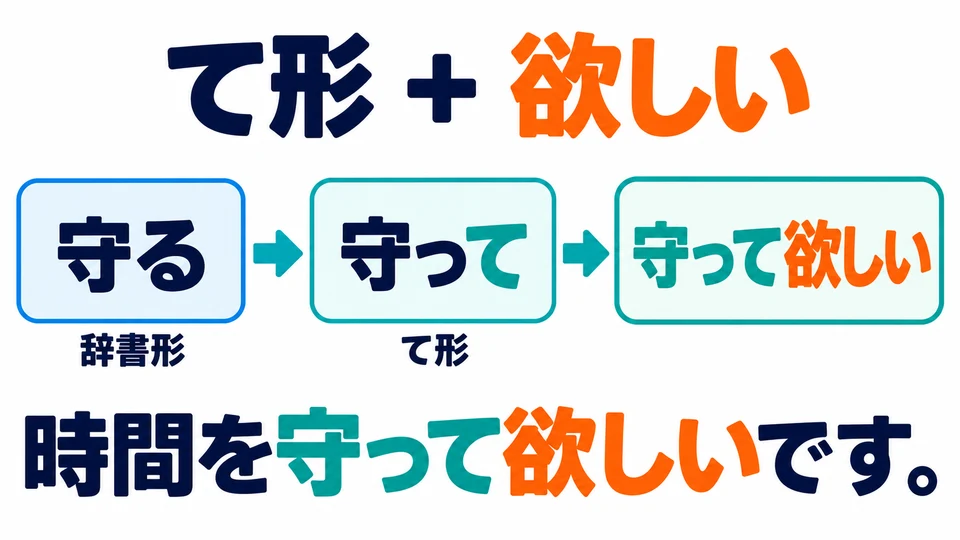 Put the verb in its て-form, then add 「欲しい」. For example, 「守る」 becomes 「守って欲しい」.
