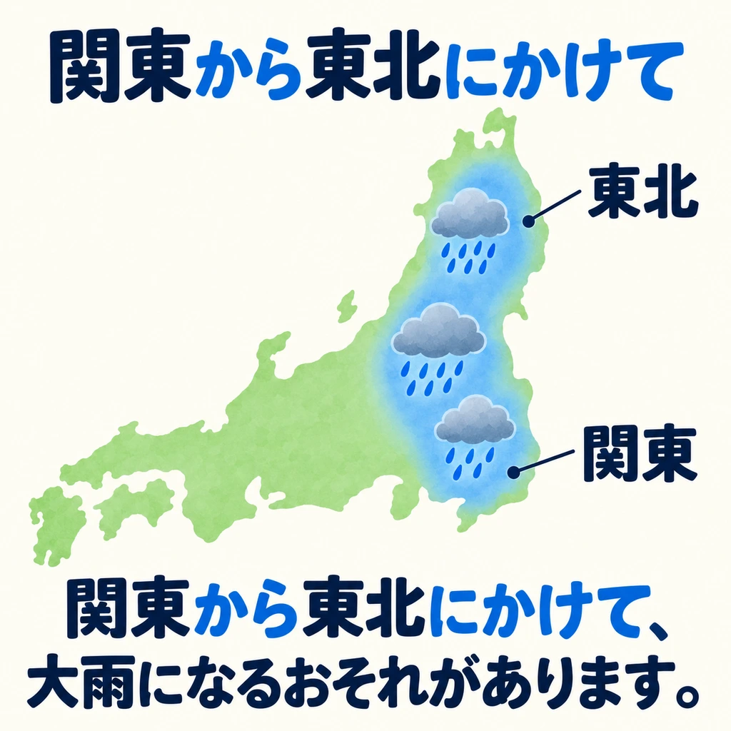 Pola ini juga bisa digunakan untuk tempat. Area hujan biru membentang dari sekitar Kanto hingga sekitar Tohoku.