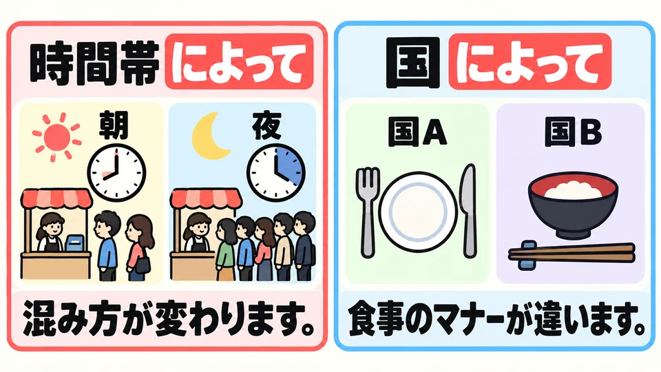 The condition can also be a time of day or a country. Again, compare how the results differ under each condition.