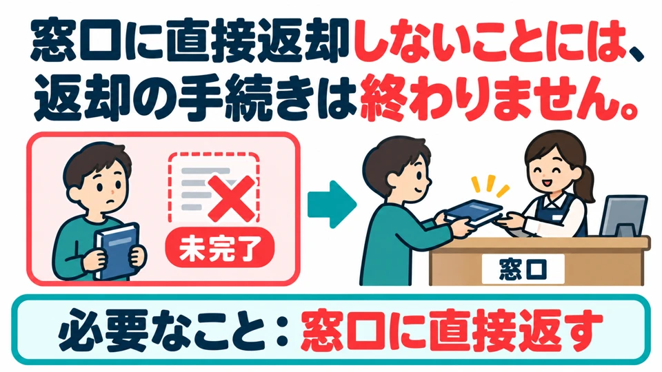 To return a book, you must hand it directly to the service counter. Unless you do this, the return process cannot be completed.
